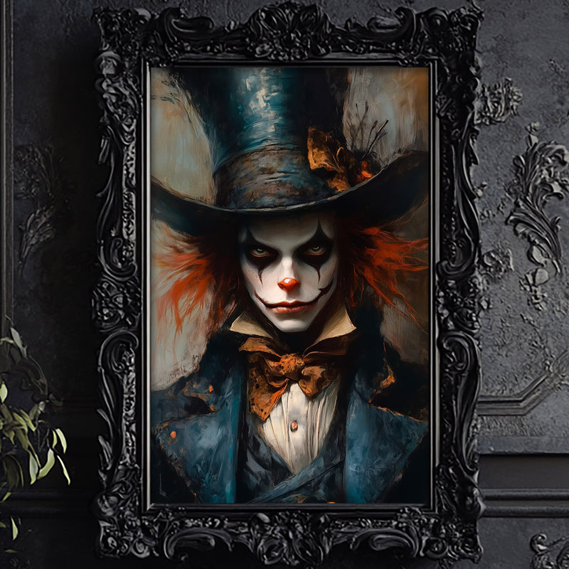 a painting of a clown wearing a top hat