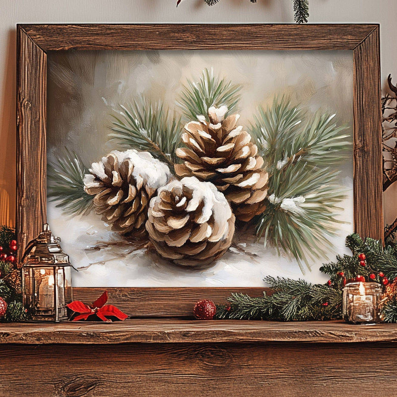 Vintage Pinecone Still Life Painting Wall Art Print - Available on Metal or Fine Art Paper - Designs by Linda Nee