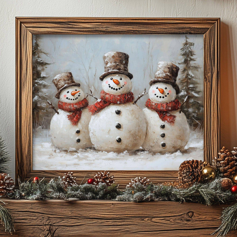 Vintage Snowman Christmas Wall Art Print - Available on Metal or Fine Art Paper - Designs by Linda Nee