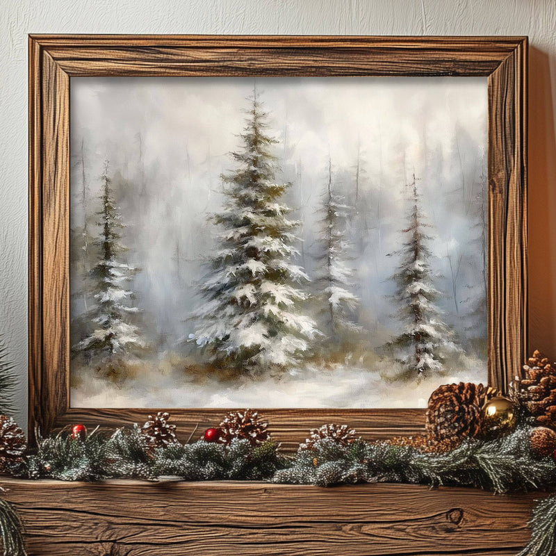 Snowy Winter Pine Tree Forest Wall Art Print - Available on Metal or Fine Art Paper - Designs by Linda Nee