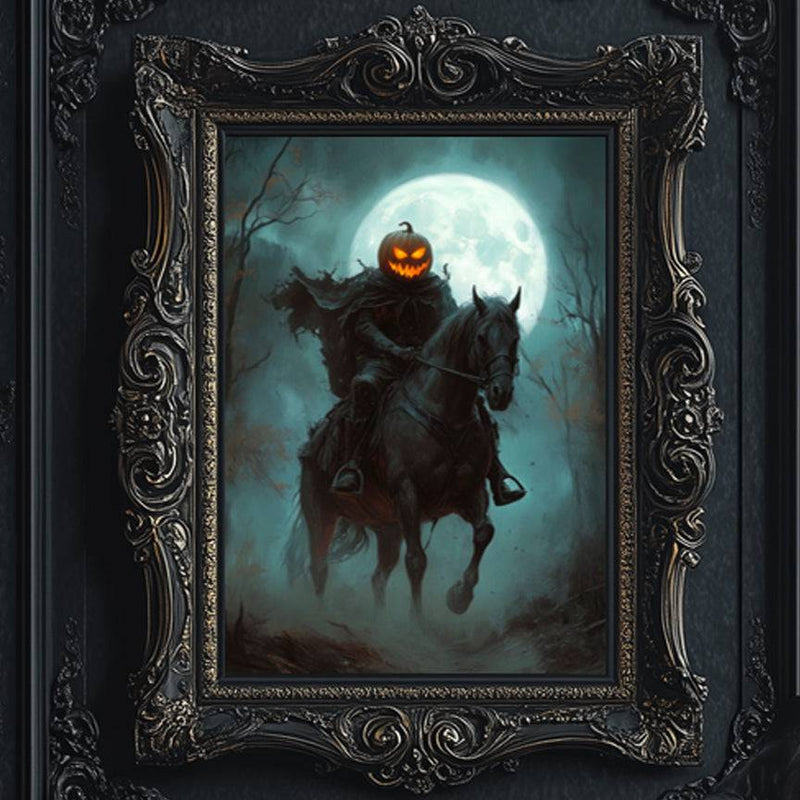 Headless Horseman Halloween Samhain Wall Art Print - Available on Metal or Fine Art Paper - Designs by Linda Nee