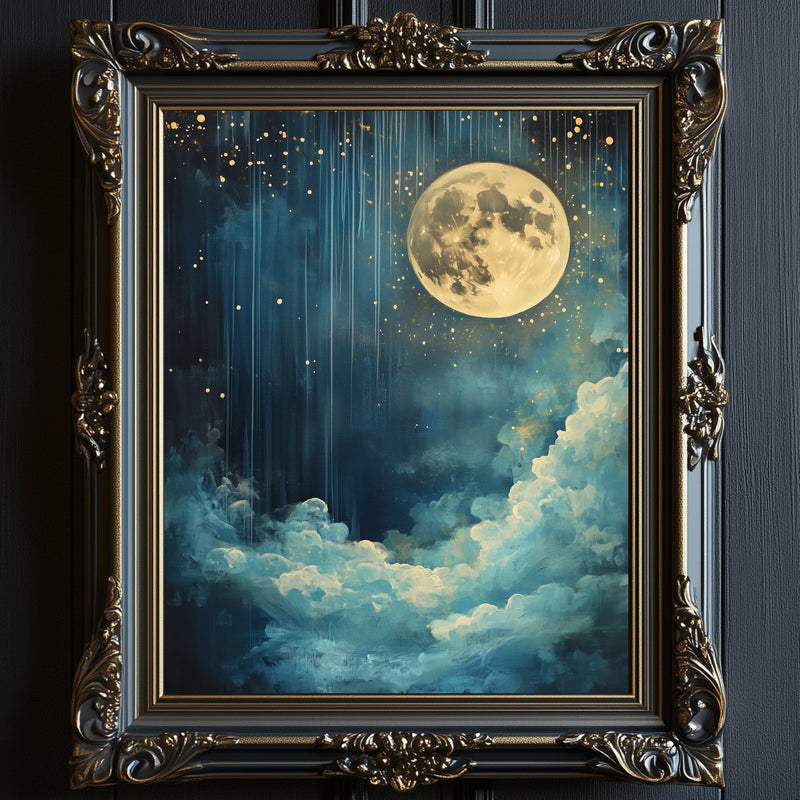 Enchanting Celestial Night Sky Moon Wall Art Print - Available on Metal or Fine Art Paper - Designs by Linda Nee