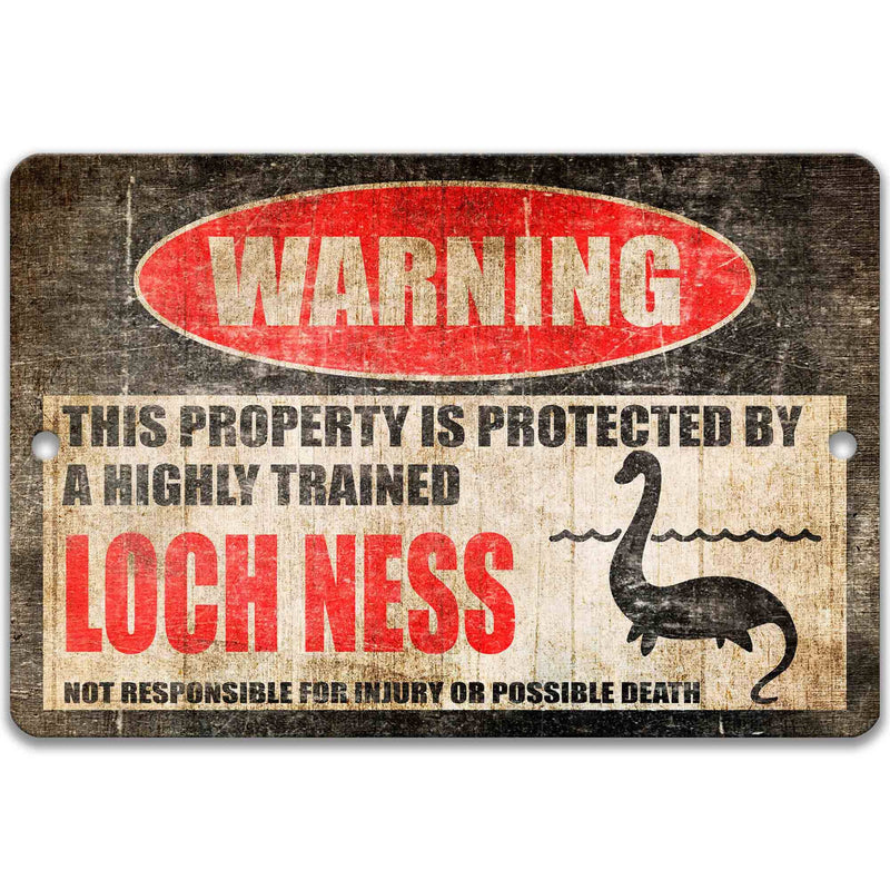 Loch Ness Monster Warning Sign - Mythical Creature Outdoor Decor - Nessie Folklore Urban Legend - Sea Serpent Monster - Designs by Linda Nee