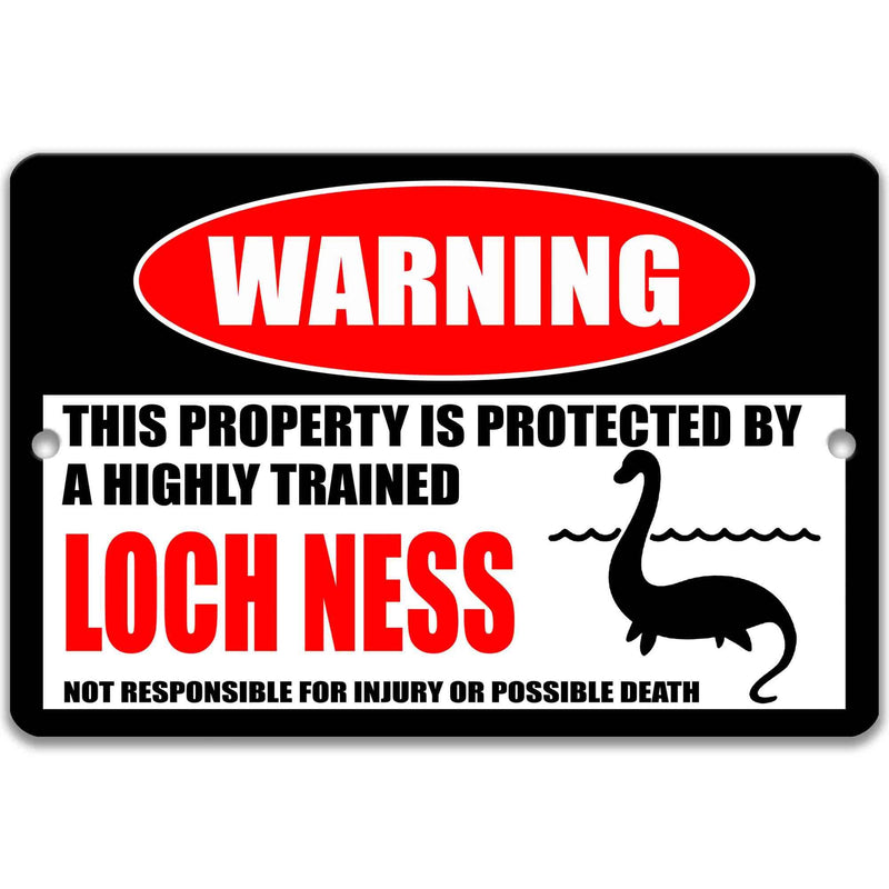 Loch Ness Monster Warning Sign - Mythical Creature Outdoor Decor - Nessie Folklore Urban Legend - Sea Serpent Monster - Designs by Linda Nee