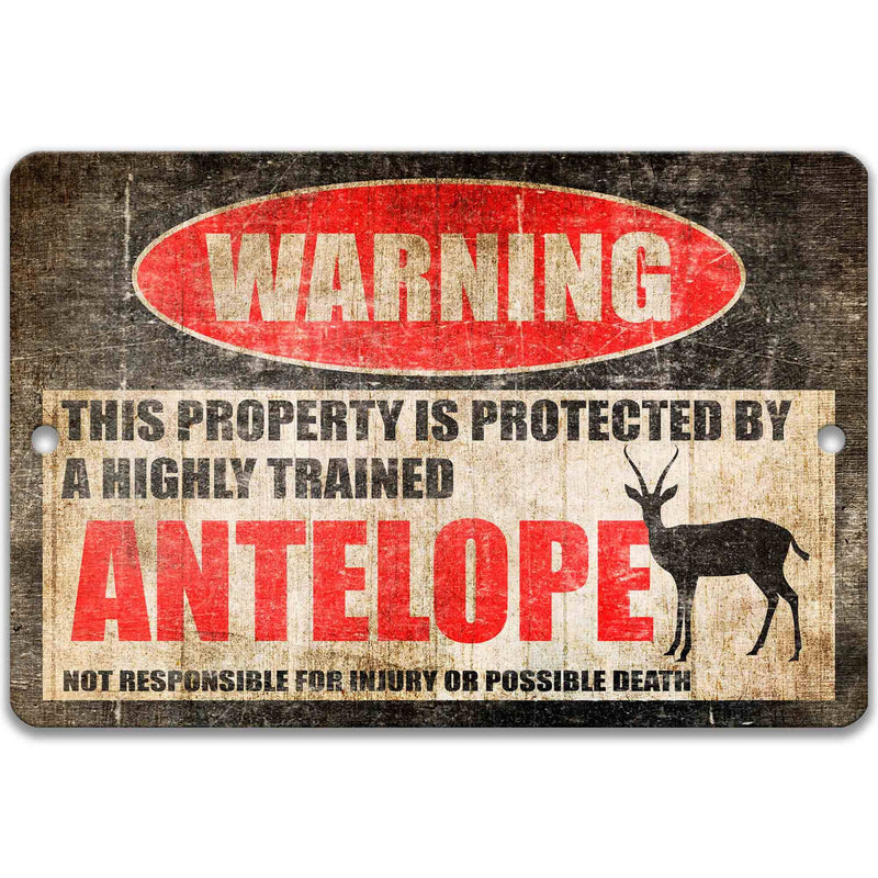 Antelope Metal Warning Sign - Humorous Welcome Decor for Outdoor Cabin - Designs by Linda Nee