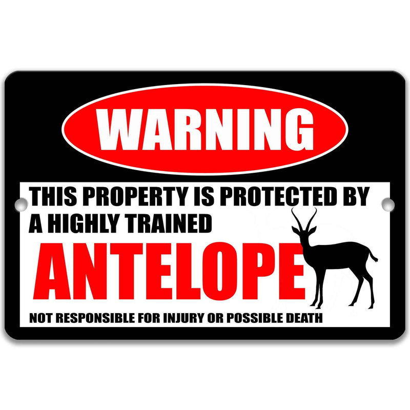 Antelope Metal Warning Sign - Humorous Welcome Decor for Outdoor Cabin - Designs by Linda Nee