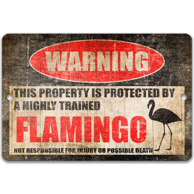 Flamingo Metal Sign - Tropical Welcome and Warning Decor for Outdoor Yards and Humorous Flamingo Lovers - Designs by Linda Nee