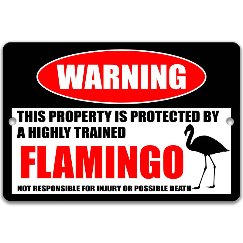 Flamingo Metal Sign - Tropical Welcome and Warning Decor for Outdoor Yards and Humorous Flamingo Lovers - Designs by Linda Nee