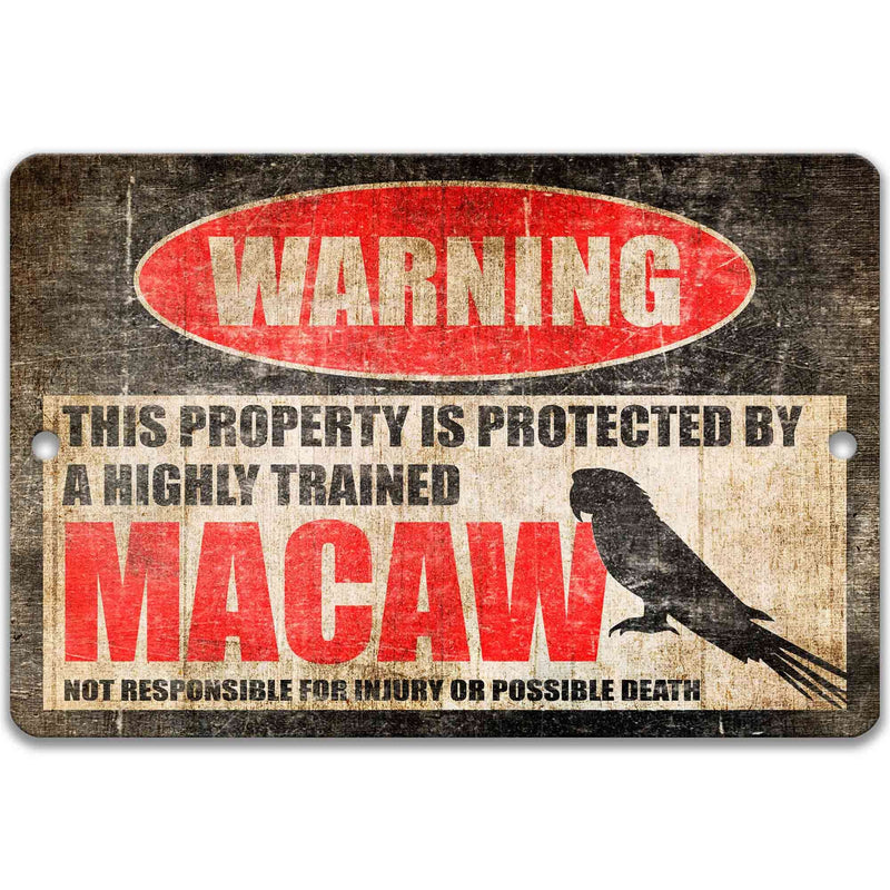 Metal Macaw Sign - Outdoor Yard Decor for Bird Lovers - Humorous Home Welcome Warning - Designs by Linda Nee