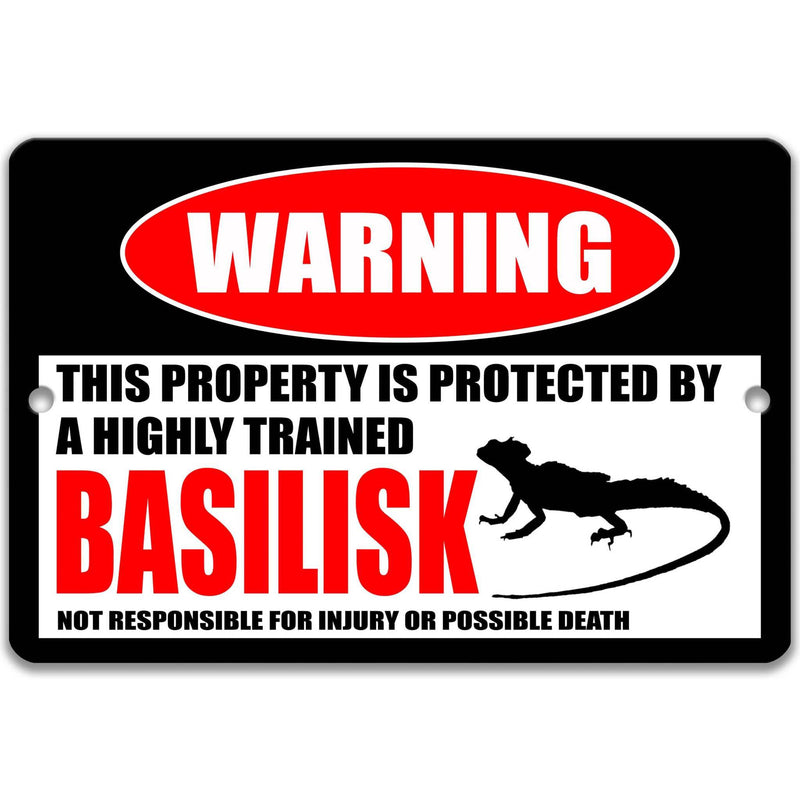 Metal Basilisk Warning Sign - Lizard Sign - Available in Multiple Sizes - Indoor and Outdoor Use - Designs by Linda Nee