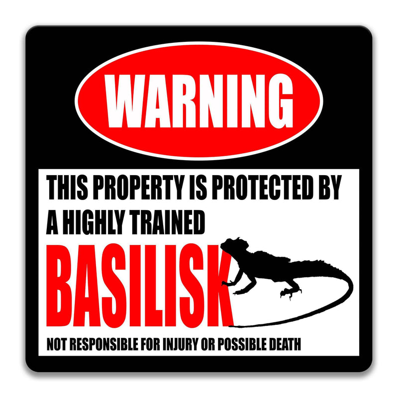 Metal Basilisk Warning Sign - Lizard Sign - Available in Multiple Sizes - Indoor and Outdoor Use - Designs by Linda Nee