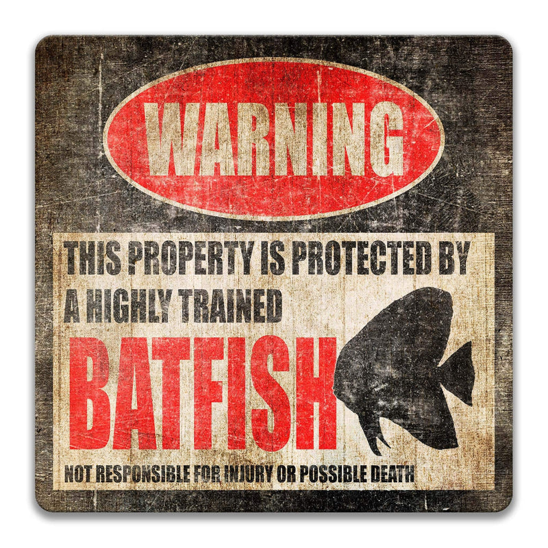 Warning Funny Batfish Sign - Aquarium Decor - Available in Multiple Sizes - Designs by Linda Nee