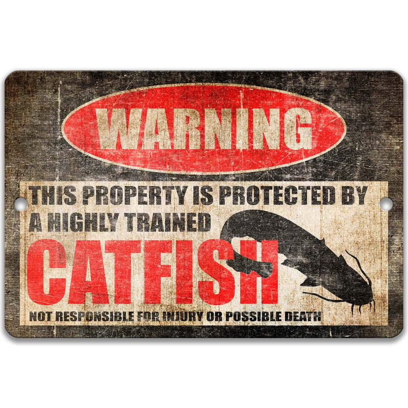 Catfish Warning Sign - Funny Catfish Decor for Your Pond or Aquarium - Available in Multiple Sizes - Designs by Linda Nee