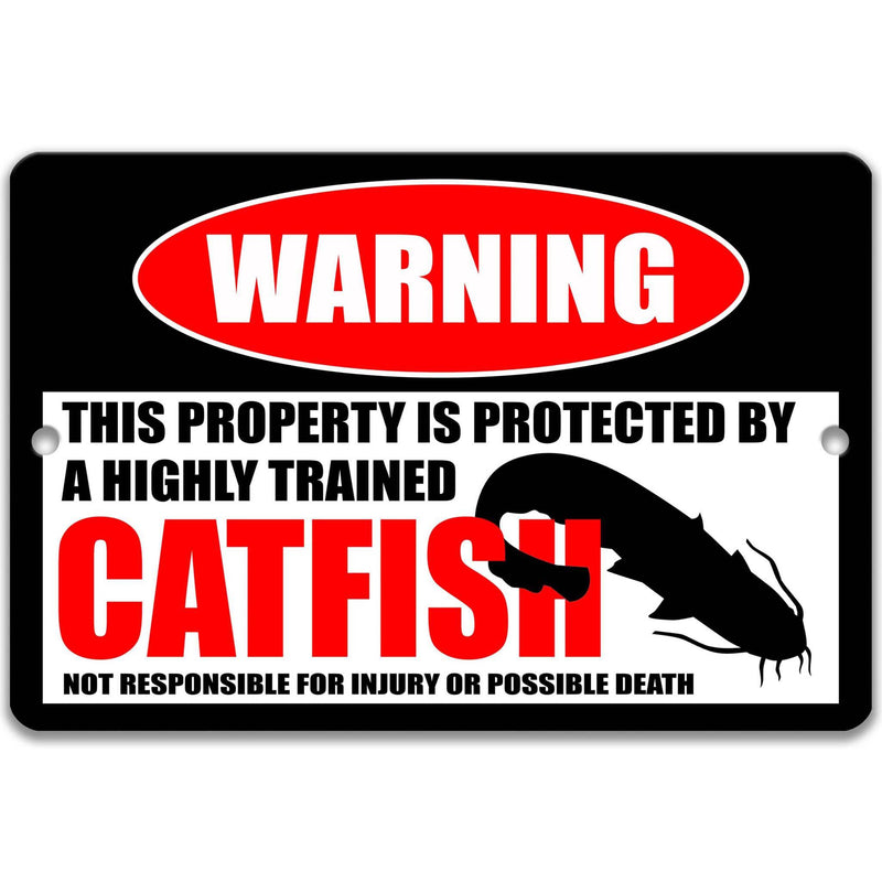 Catfish Warning Sign - Funny Catfish Decor for Your Pond or Aquarium - Available in Multiple Sizes - Designs by Linda Nee