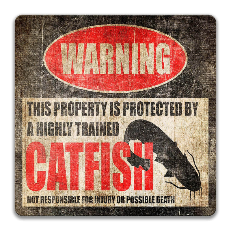 Catfish Warning Sign - Funny Catfish Decor for Your Pond or Aquarium - Available in Multiple Sizes - Designs by Linda Nee