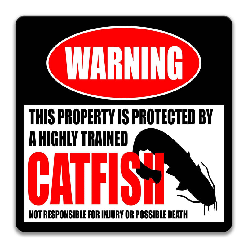 Catfish Warning Sign - Funny Catfish Decor for Your Pond or Aquarium - Available in Multiple Sizes - Designs by Linda Nee