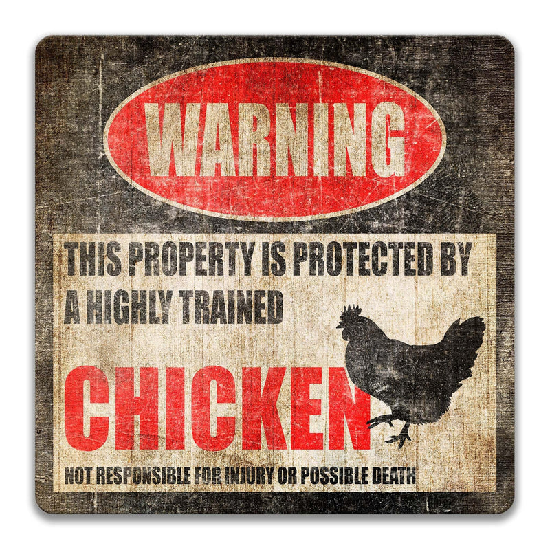 Funny Chicken Warning Sign - Decorate Your Chicken Coop with this Funny Metal Sign - Farm Decor - Backyard Chickens - Designs by Linda Nee