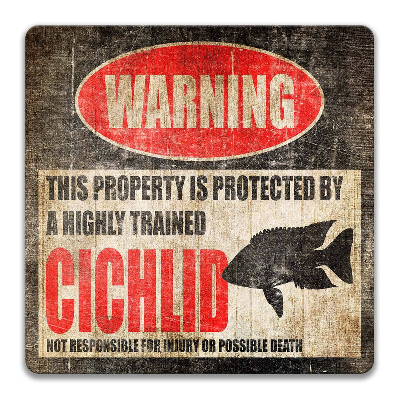 Cichlid Warning Sign - Funny Aquarium Decor - Fish Sign - Designs by Linda Nee