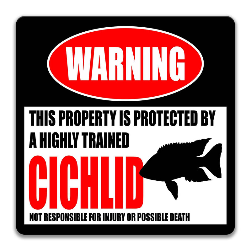 Cichlid Warning Sign - Funny Aquarium Decor - Fish Sign - Designs by Linda Nee