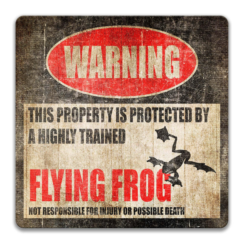 Flying Frog Warning Sign, Beware of Flying Frog, Gliding Frog, Parachute Frog, Rainforest Frogs, Tropical Frogs - Designs by Linda Nee