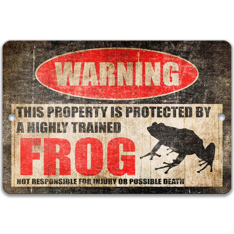 Frog Warning Sign, Beware of Frog Sign, Bullfrog, Croaker, Polliwog, Sign for Pond, Wall Hanging, Amphibians - Designs by Linda Nee