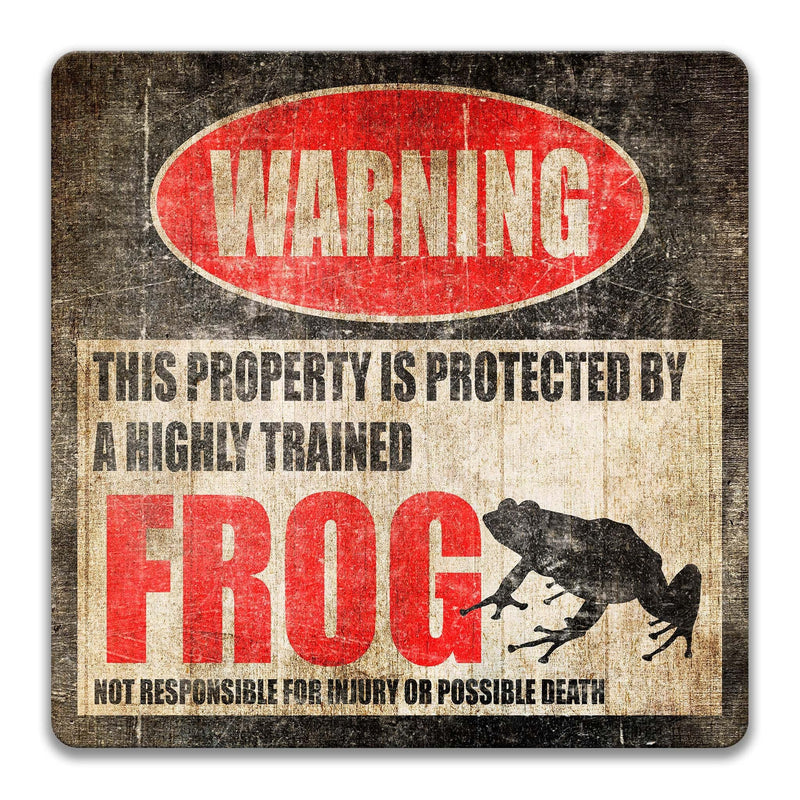 Frog Warning Sign, Beware of Frog Sign, Bullfrog, Croaker, Polliwog, Sign for Pond, Wall Hanging, Amphibians - Designs by Linda Nee