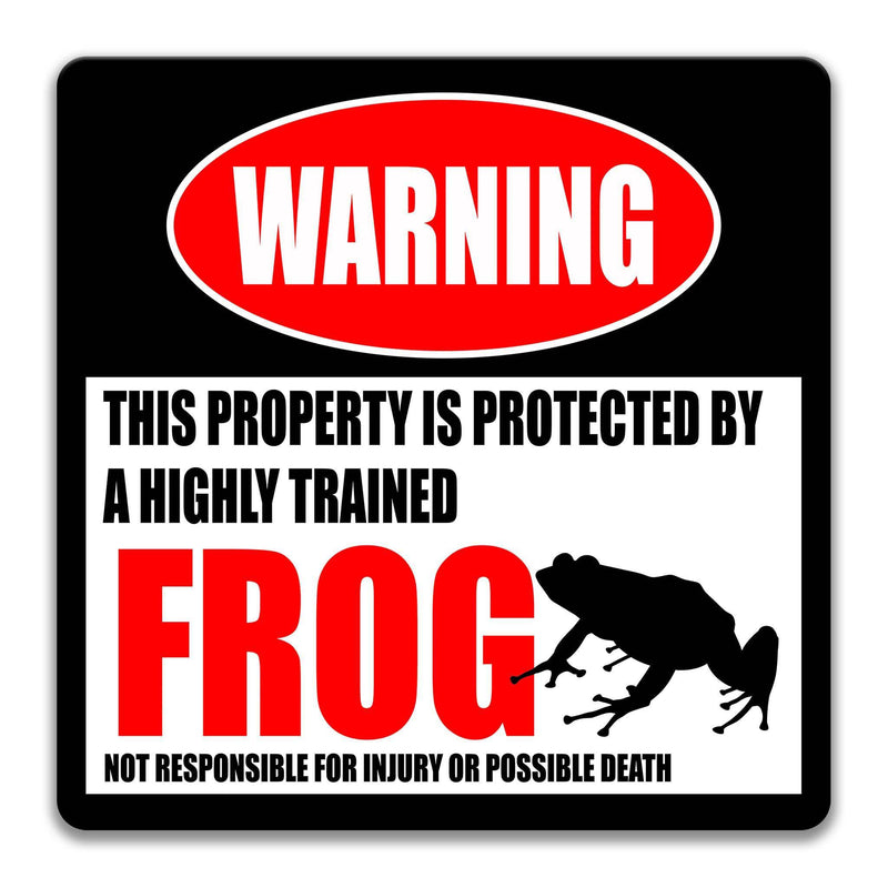 Frog Warning Sign, Beware of Frog Sign, Bullfrog, Croaker, Polliwog, Sign for Pond, Wall Hanging, Amphibians - Designs by Linda Nee