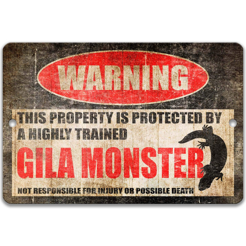 Gila Monster Metal Sign, Gila Monster Warning, Venomous Lizard, Reptile, Pet Cage Accessory - Designs by Linda Nee