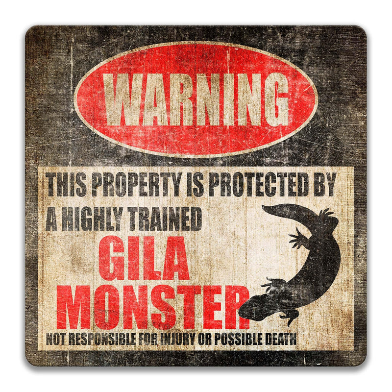 Gila Monster Metal Sign, Gila Monster Warning, Venomous Lizard, Reptile, Pet Cage Accessory - Designs by Linda Nee