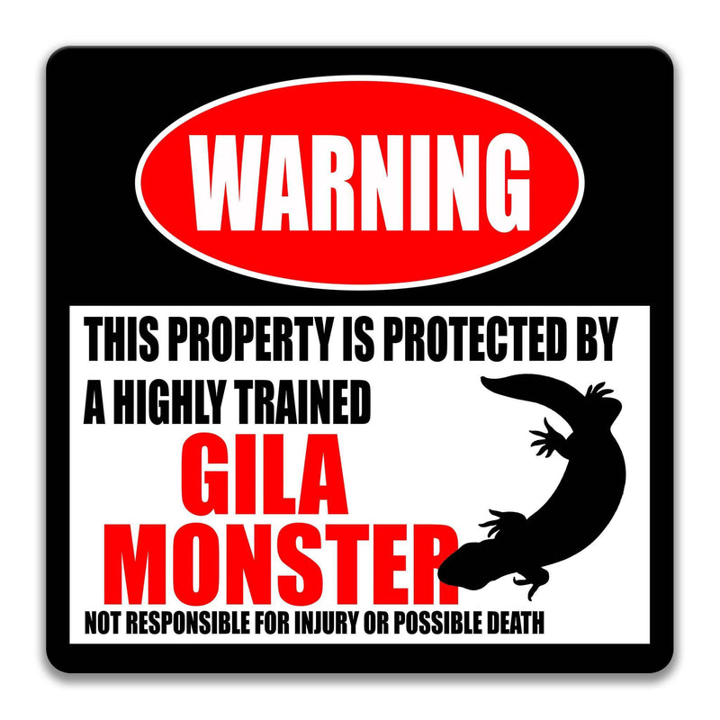 Gila Monster Metal Sign, Gila Monster Warning, Venomous Lizard, Reptile, Pet Cage Accessory - Designs by Linda Nee