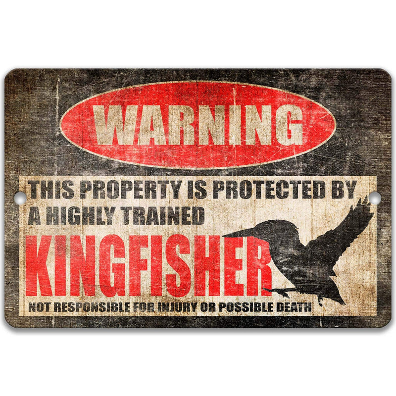 Funny Kingfisher Warning Sign, Beware of Kingfisher Sign, Green Kingfisher - Designs by Linda Nee