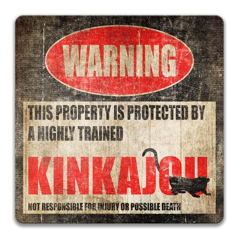 Funny Kinkajou Warning Sign, Beware of Kinkajou Sign, Tropical Rainforest Mammal, Coatis - Designs by Linda Nee