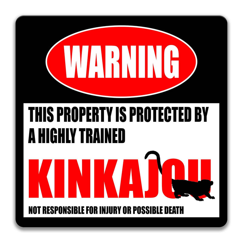 Funny Kinkajou Warning Sign, Beware of Kinkajou Sign, Tropical Rainforest Mammal, Coatis - Designs by Linda Nee