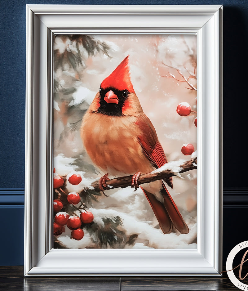 a painting of a cardinal perched on a branch