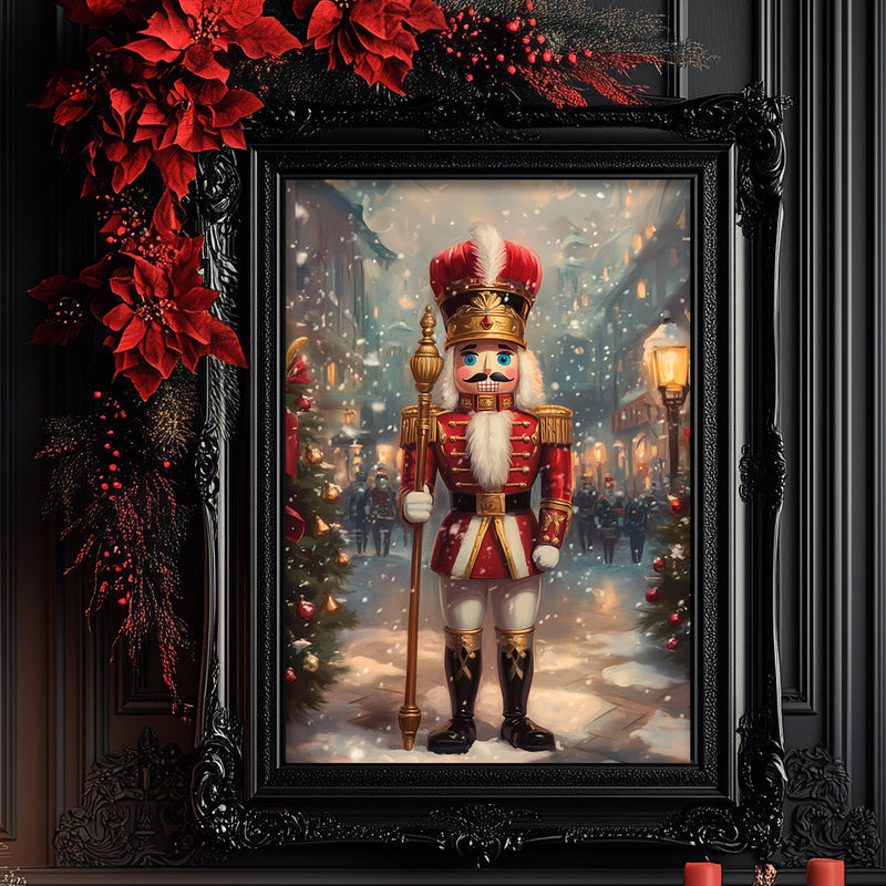 a painting of a nutcracker in a christmas scene