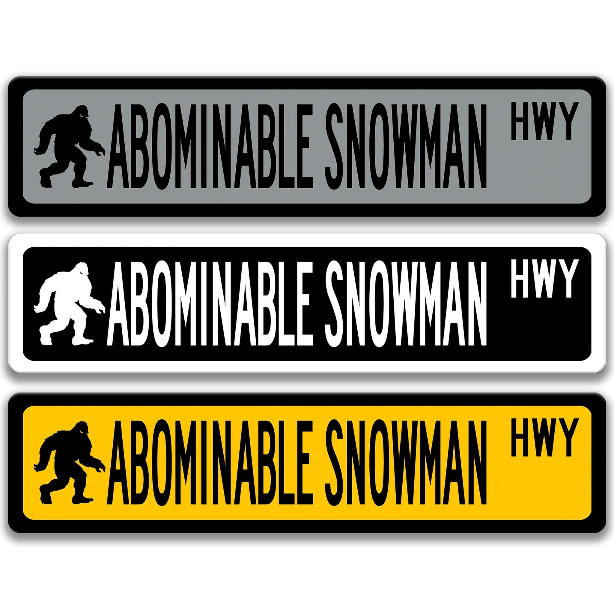 Abominable Snowman with Silhouette Metal Street Sign