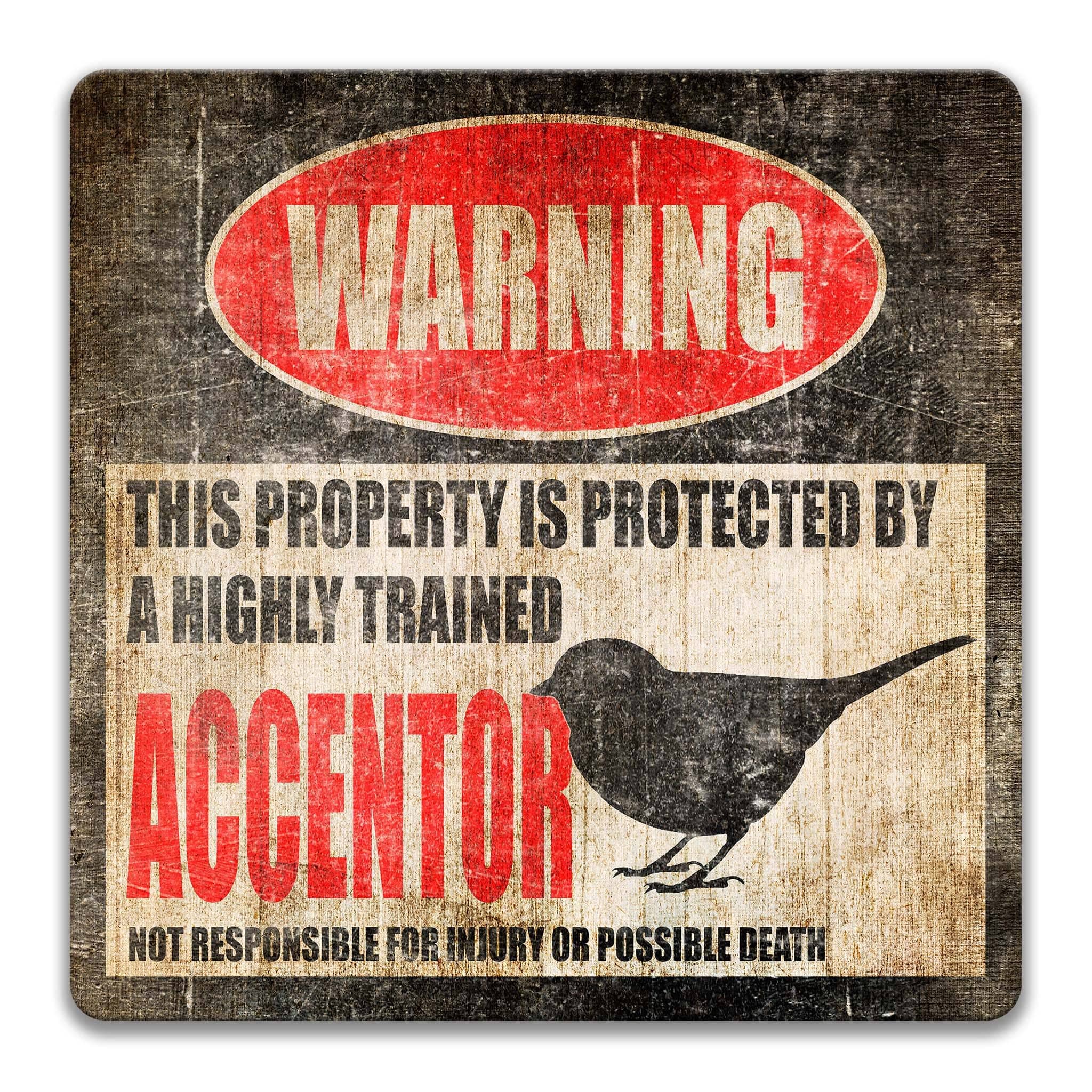 Accentor Warning Sign - Funny Bird Decor - Birdwatcher Gift