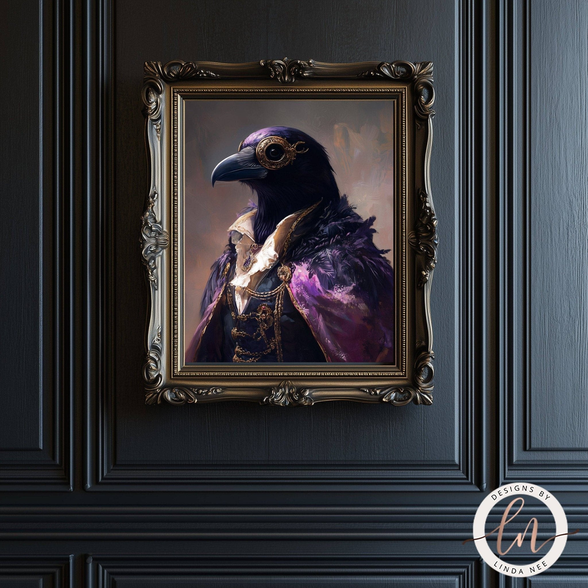 Anthropomorphic Noble Raven Portrait Wall Art Print - Available on Metal or Fine Art Paper