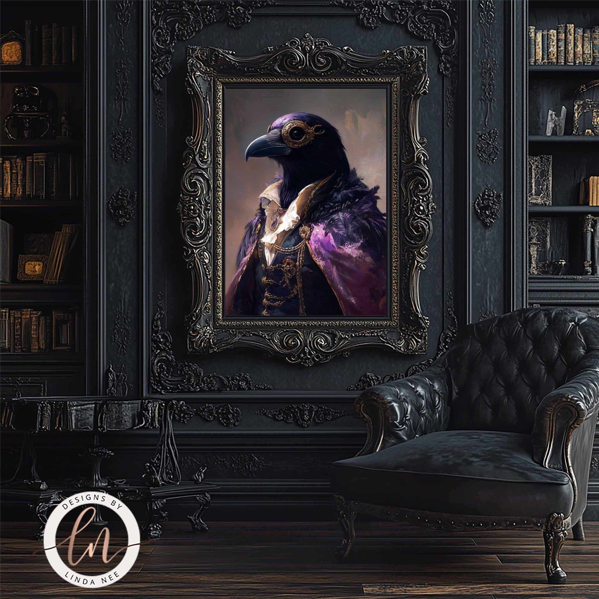 Anthropomorphic Noble Raven Portrait Wall Art Print - Available on Metal or Fine Art Paper