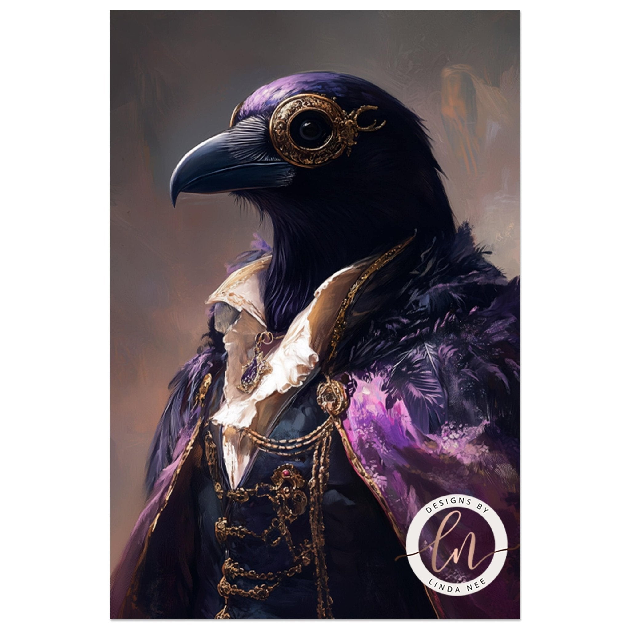 Anthropomorphic Noble Raven Portrait Wall Art Print - Available on Metal or Fine Art Paper