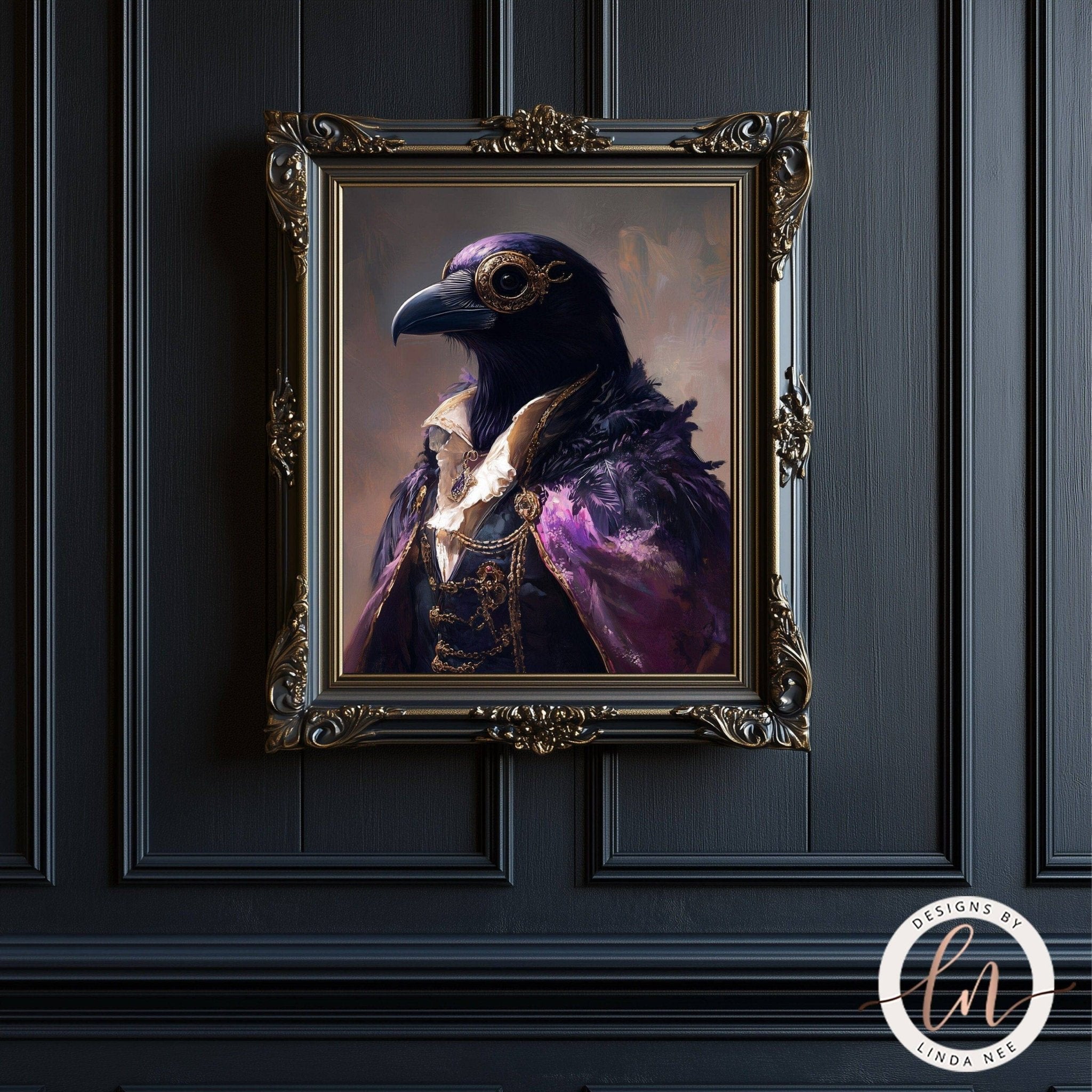 Anthropomorphic Noble Raven Portrait Wall Art Print - Available on Metal or Fine Art Paper