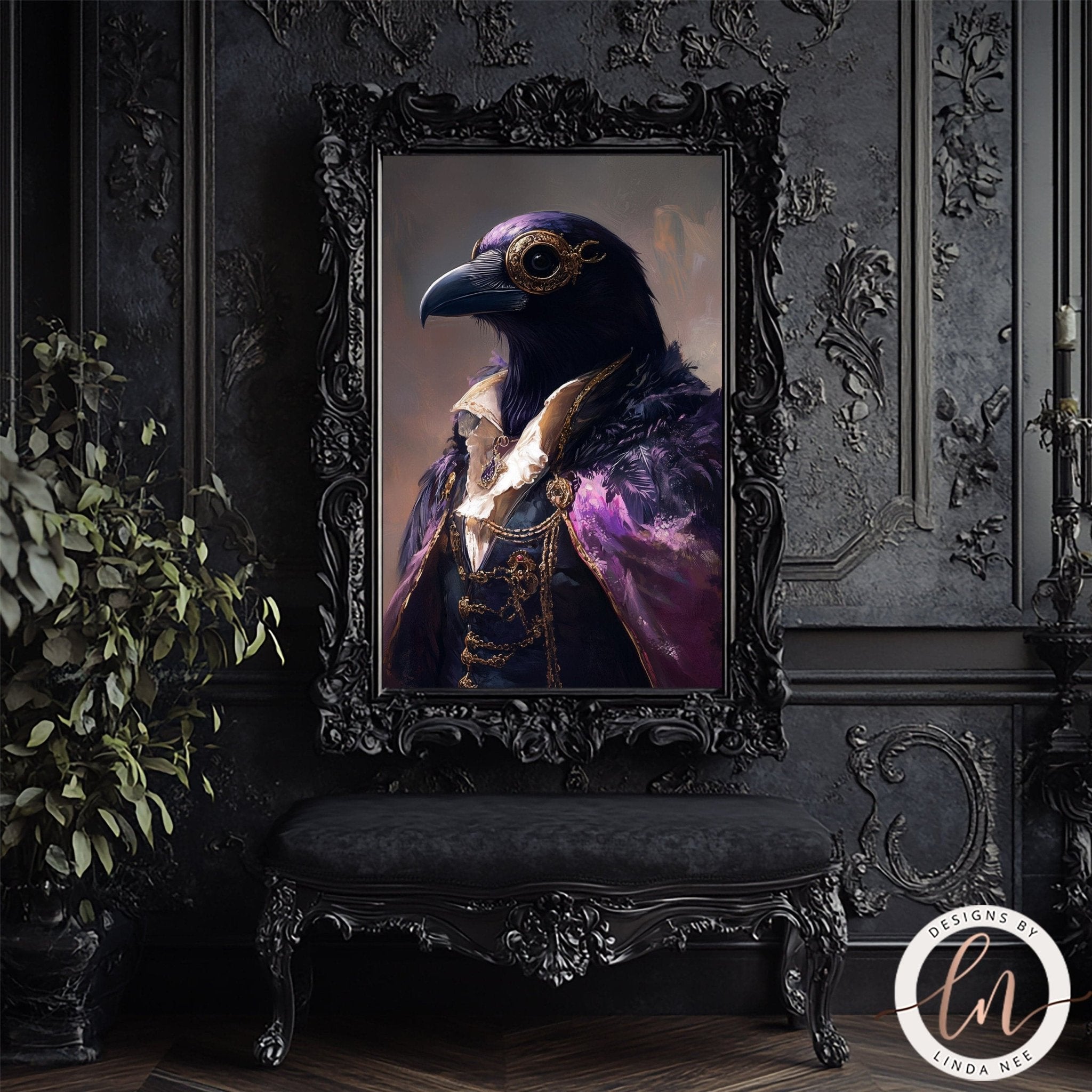 Anthropomorphic Noble Raven Portrait Wall Art Print - Available on Metal or Fine Art Paper