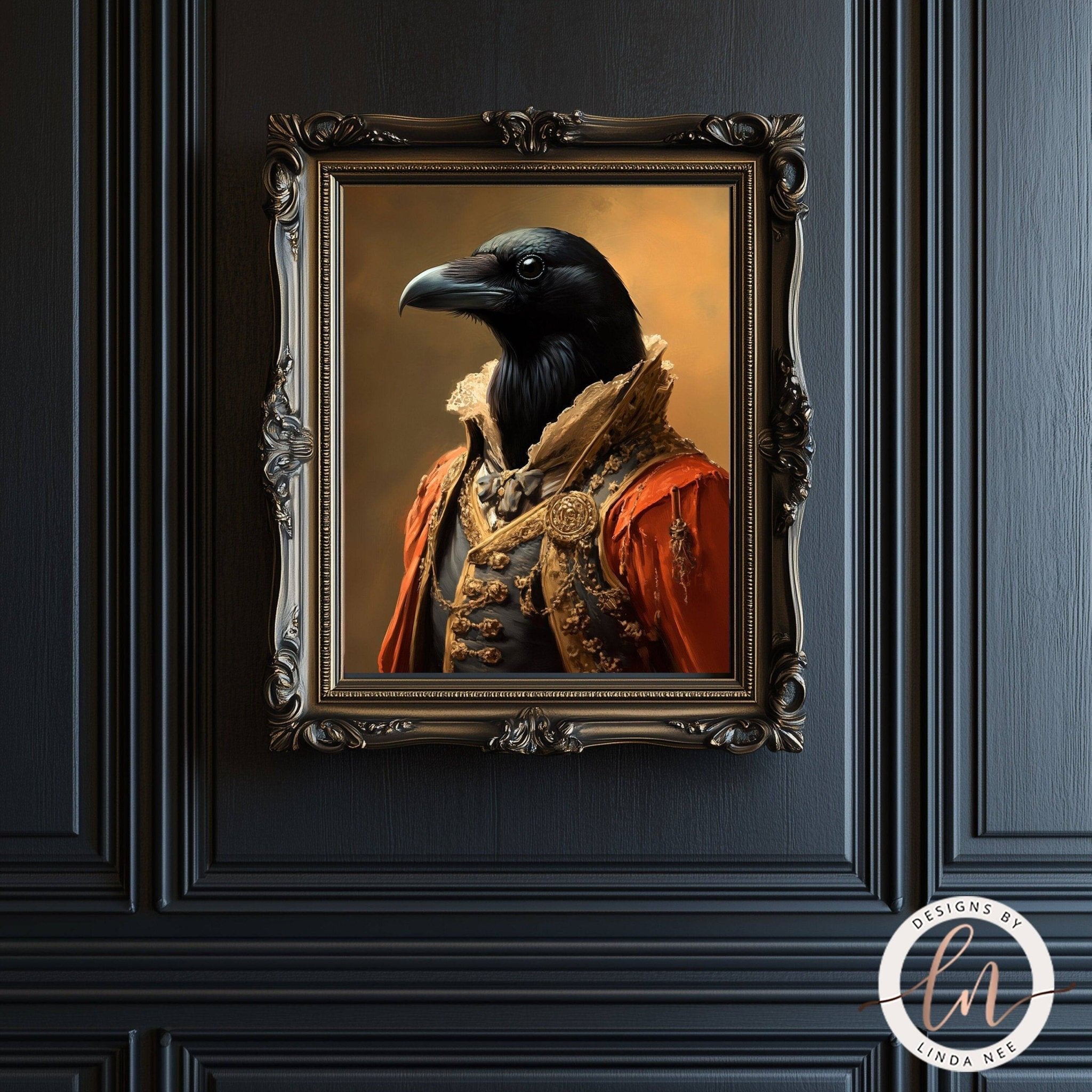 Anthropomorphic Victorian Raven Animal Portrait Wall Art Print - Available on Metal or Fine Art Paper