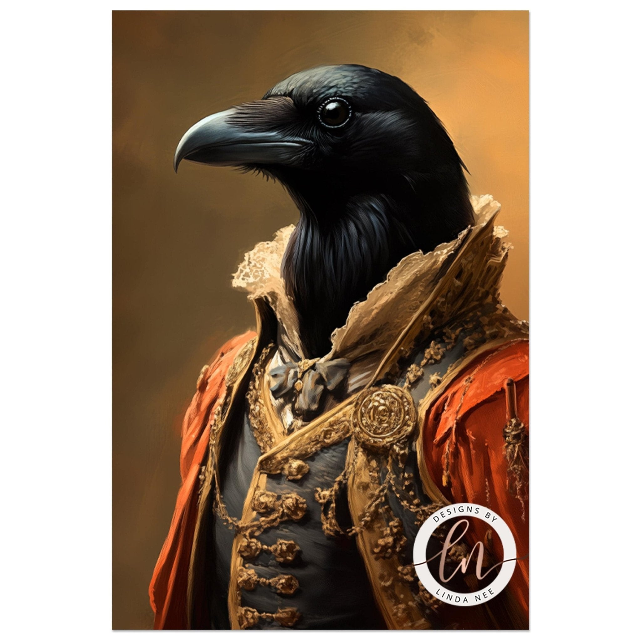 Anthropomorphic Victorian Raven Animal Portrait Wall Art Print - Available on Metal or Fine Art Paper