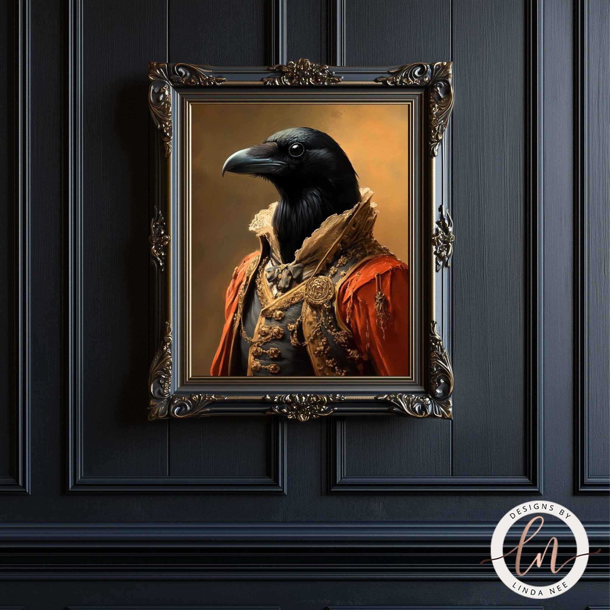 Anthropomorphic Victorian Raven Animal Portrait Wall Art Print - Available on Metal or Fine Art Paper