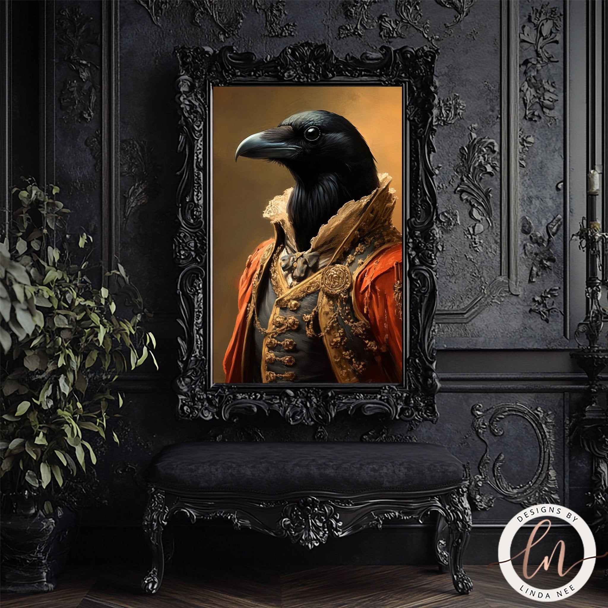 Anthropomorphic Victorian Raven Animal Portrait Wall Art Print - Available on Metal or Fine Art Paper