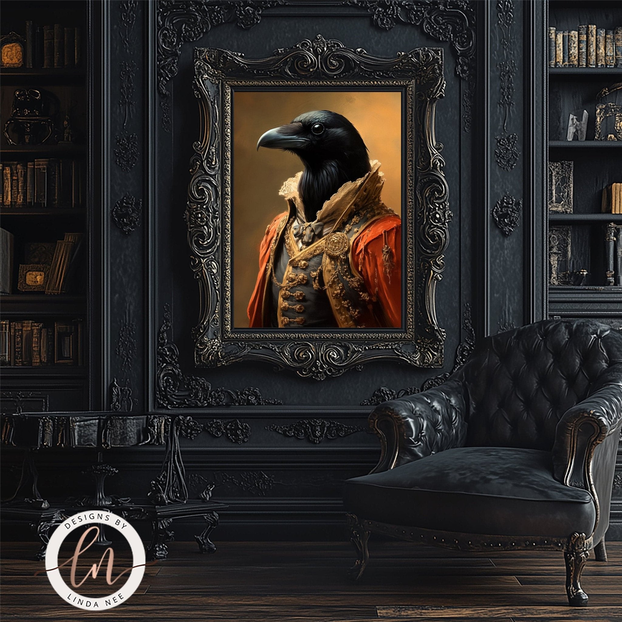 Anthropomorphic Victorian Raven Animal Portrait Wall Art Print - Available on Metal or Fine Art Paper