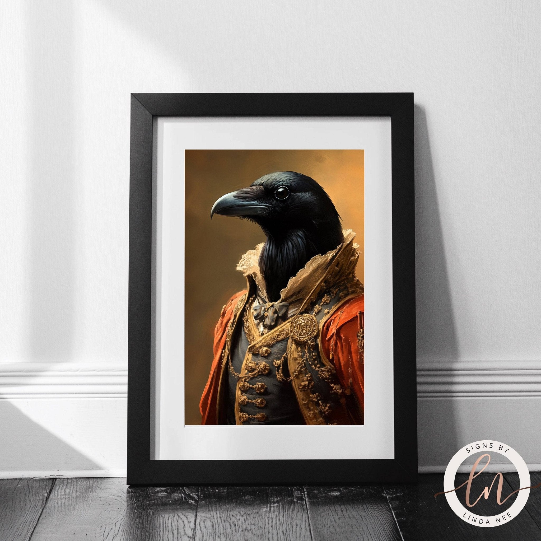 Anthropomorphic Victorian Raven Animal Portrait Wall Art Print - Available on Metal or Fine Art Paper