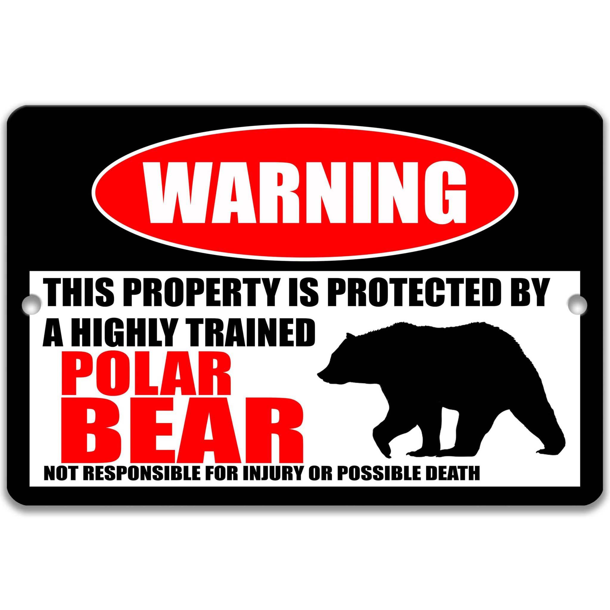 Arctic Welcome Polar Bear Metal Sign with Humor and Warning - Outdoor Alaska Yard Decor