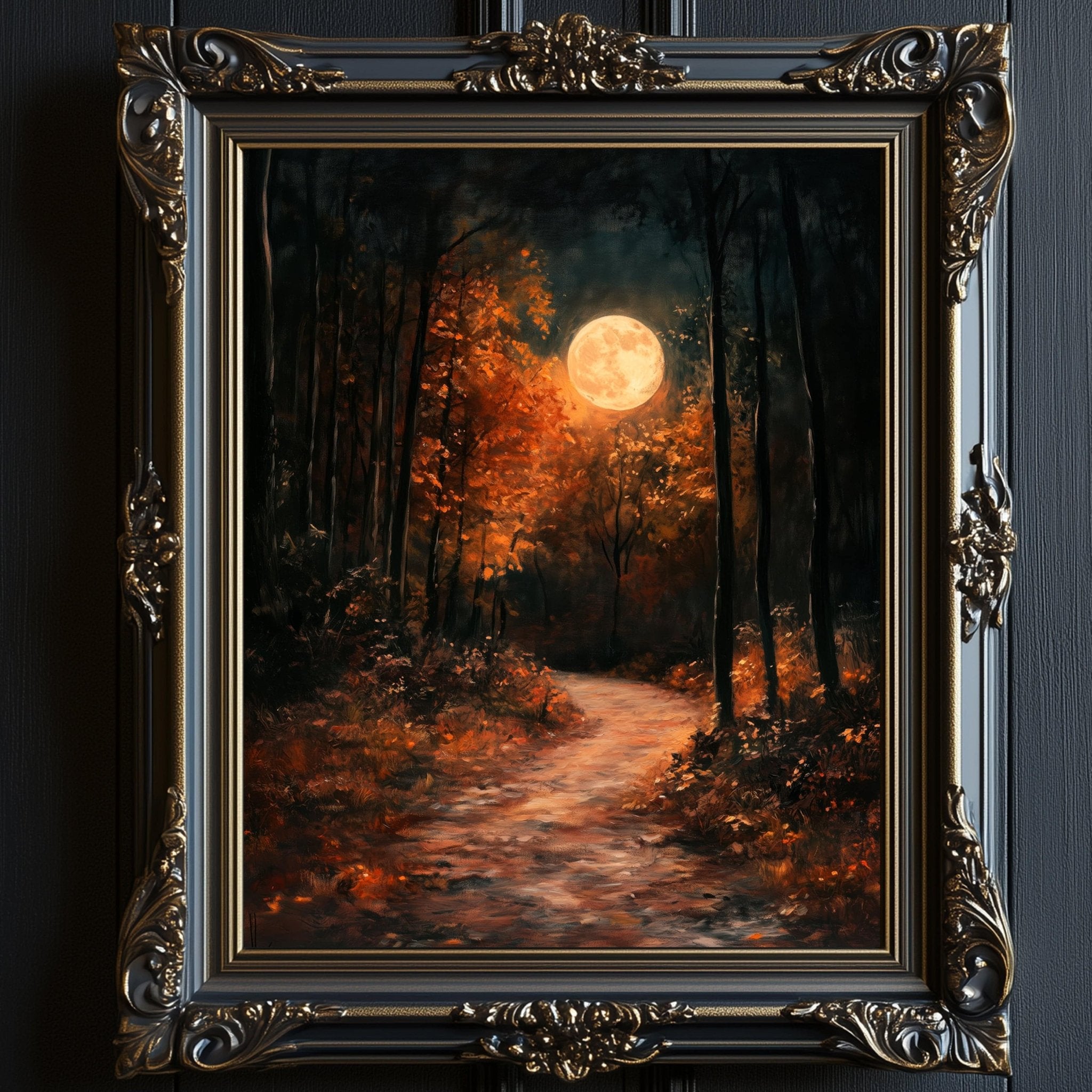 Autumn Full Moon Dark Forest Wall Art Print - Available on Metal or Fine Art Paper